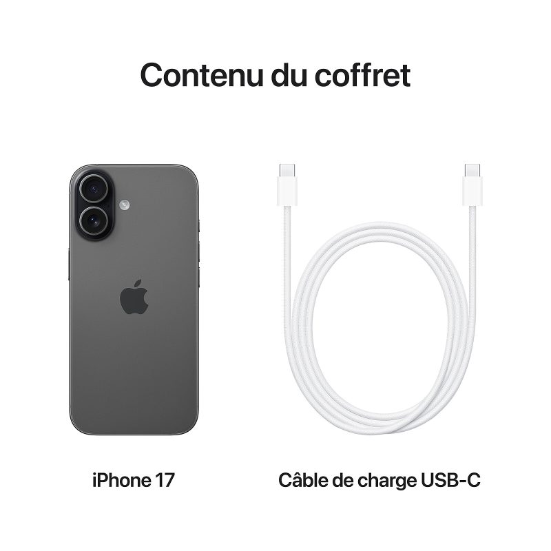 Apple iPhone 17 Noir contenu coffret