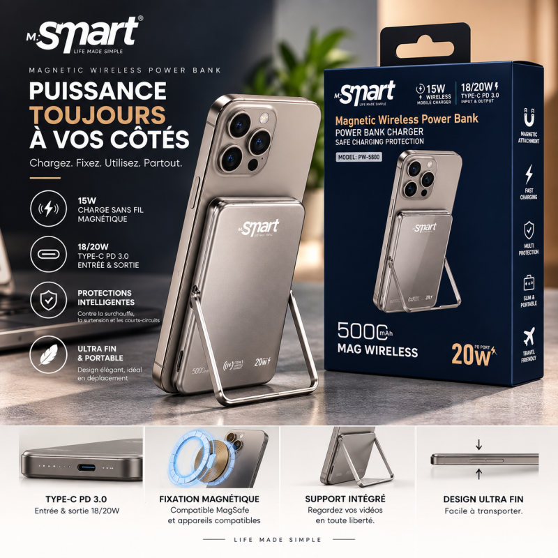 Mr SMART_PW-580 MAGNETIC WIRELESS POWER BANK 5000mAh MAG WIRELESS 18/20W TYPE-C PD3.0