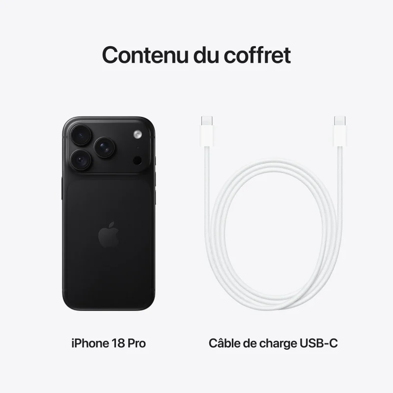 Contenu du coffret : iPhone 18 Pro et câble de charge USB-C