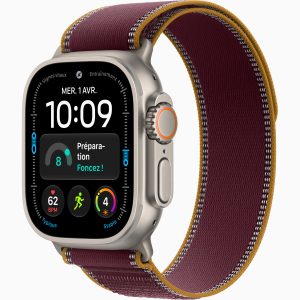 Apple Watch Ultra 4 GPS + Cellular 49 mm Titane naturel Boucle Trail Bordeaux
