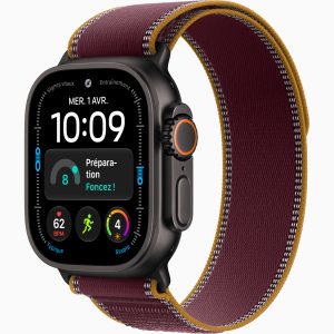 Apple Watch Ultra 4 GPS + Cellular 49 mm Titane Noir Boucle Trail Bordeaux