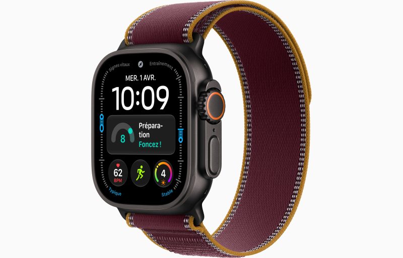Apple Watch Ultra 4 GPS + Cellular 49 mm Titane Noir Boucle Trail Bordeaux