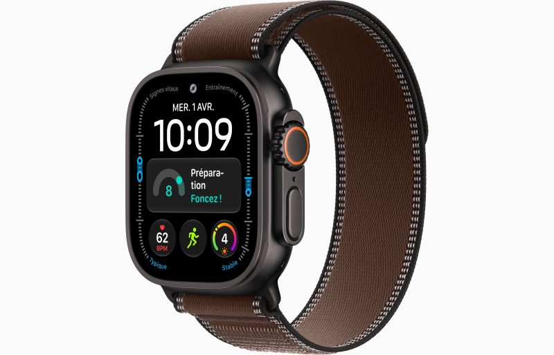 Apple Watch Ultra 4 GPS + Cellular 49 mm Titane Noir Boucle Trail Terre d’ombre foncée