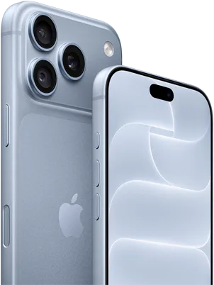 iPhone 18 Pro, glacier, vue avant et arrière montrant le Ceramic Shield, le système caméra à trois objectifs